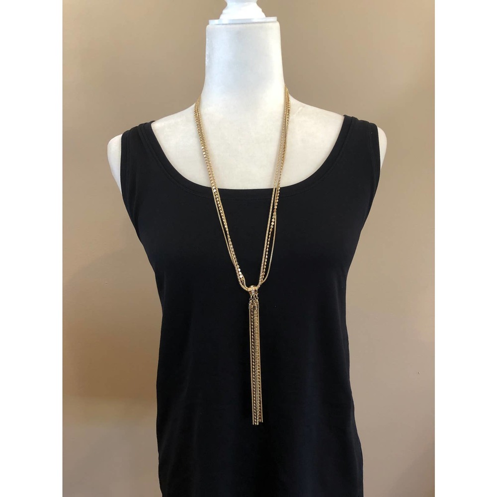 White House Black Market Multi Strand Gold Tone Long Tassel Necklace